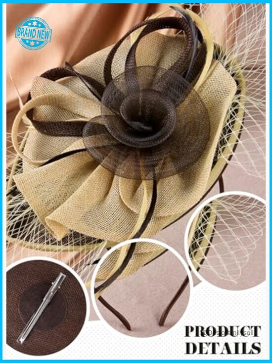 Derby Fascinator Hat with Feathers and Detachable Headband for Tea Party main image 6